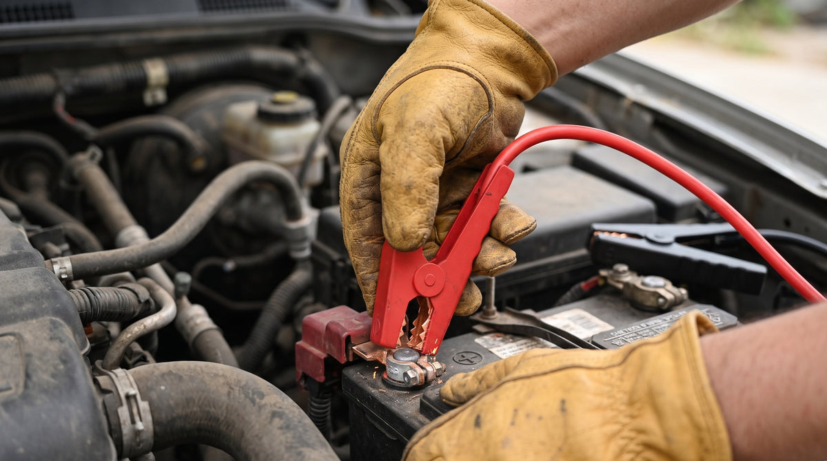 Connecting smart jumper clamps securely to automotive battery terminal