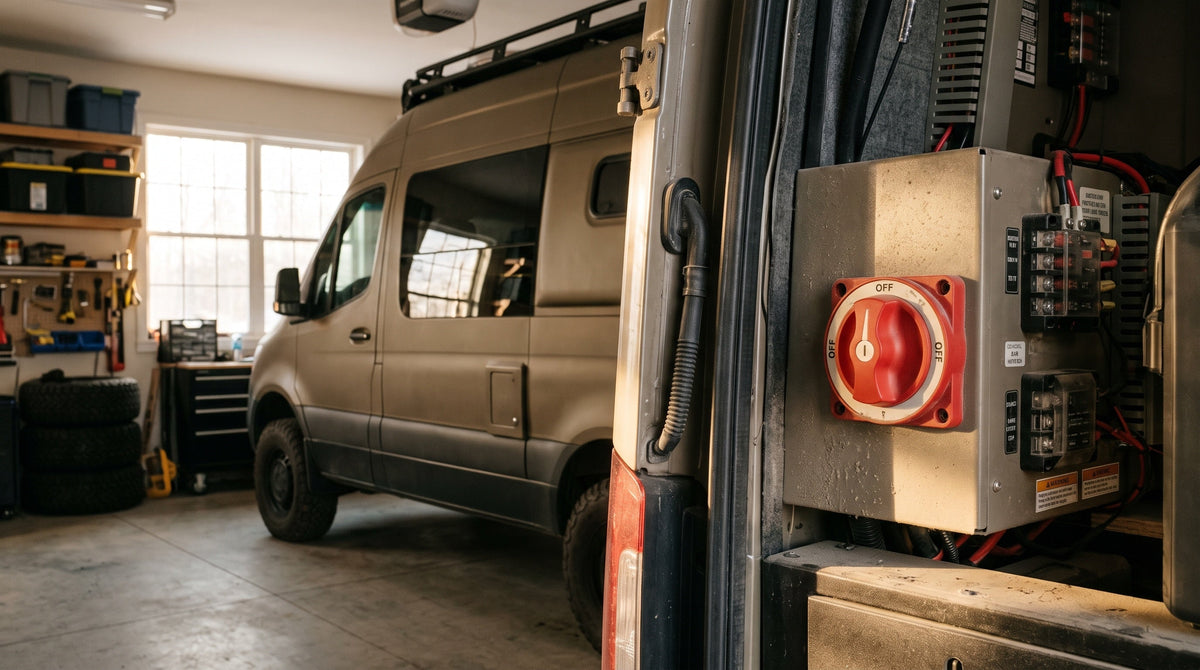 Camper van winter storage disconnect switch and isolation setup