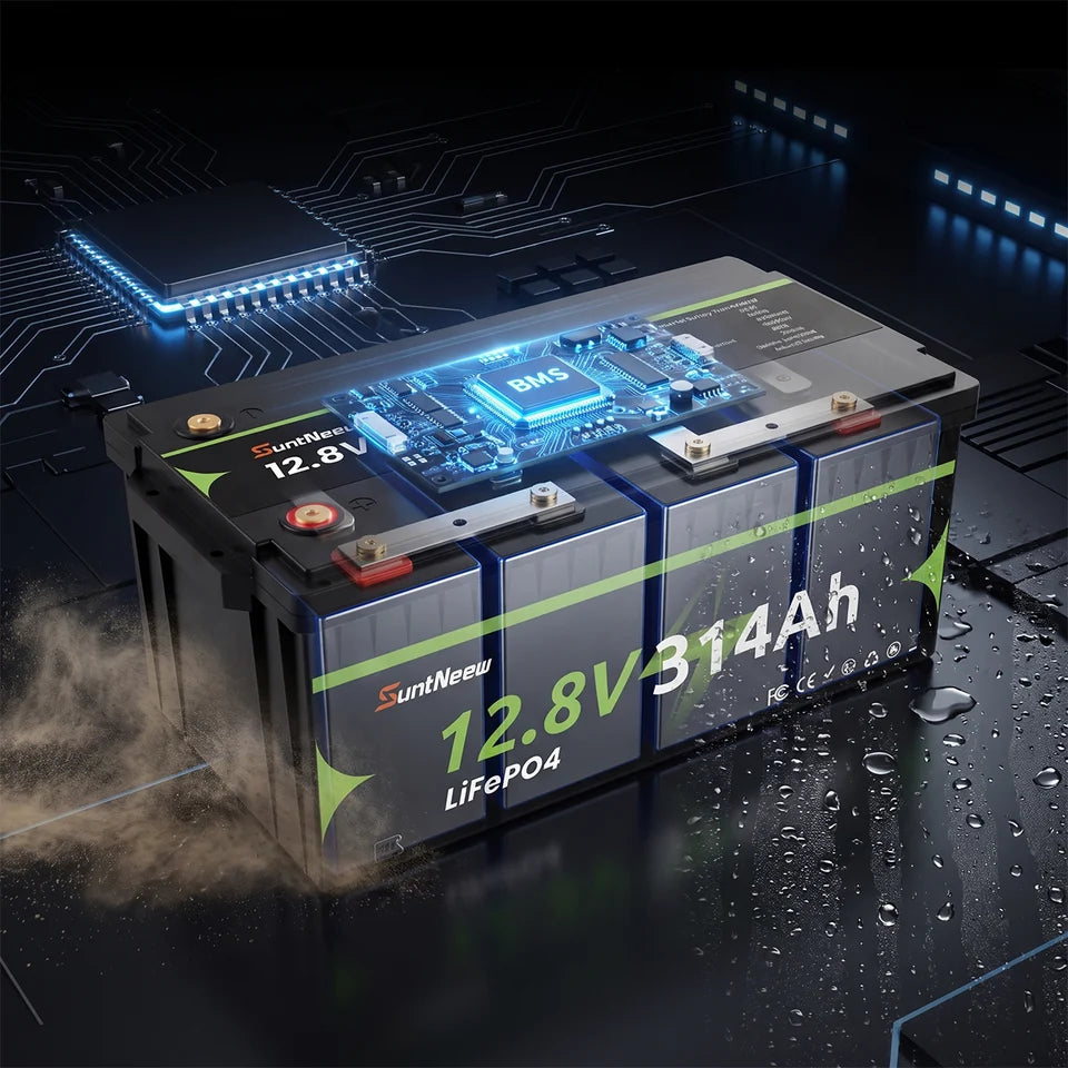 SuntNeew 314Ah LiFePO4 RV battery smart BMS and enclosure protection overview