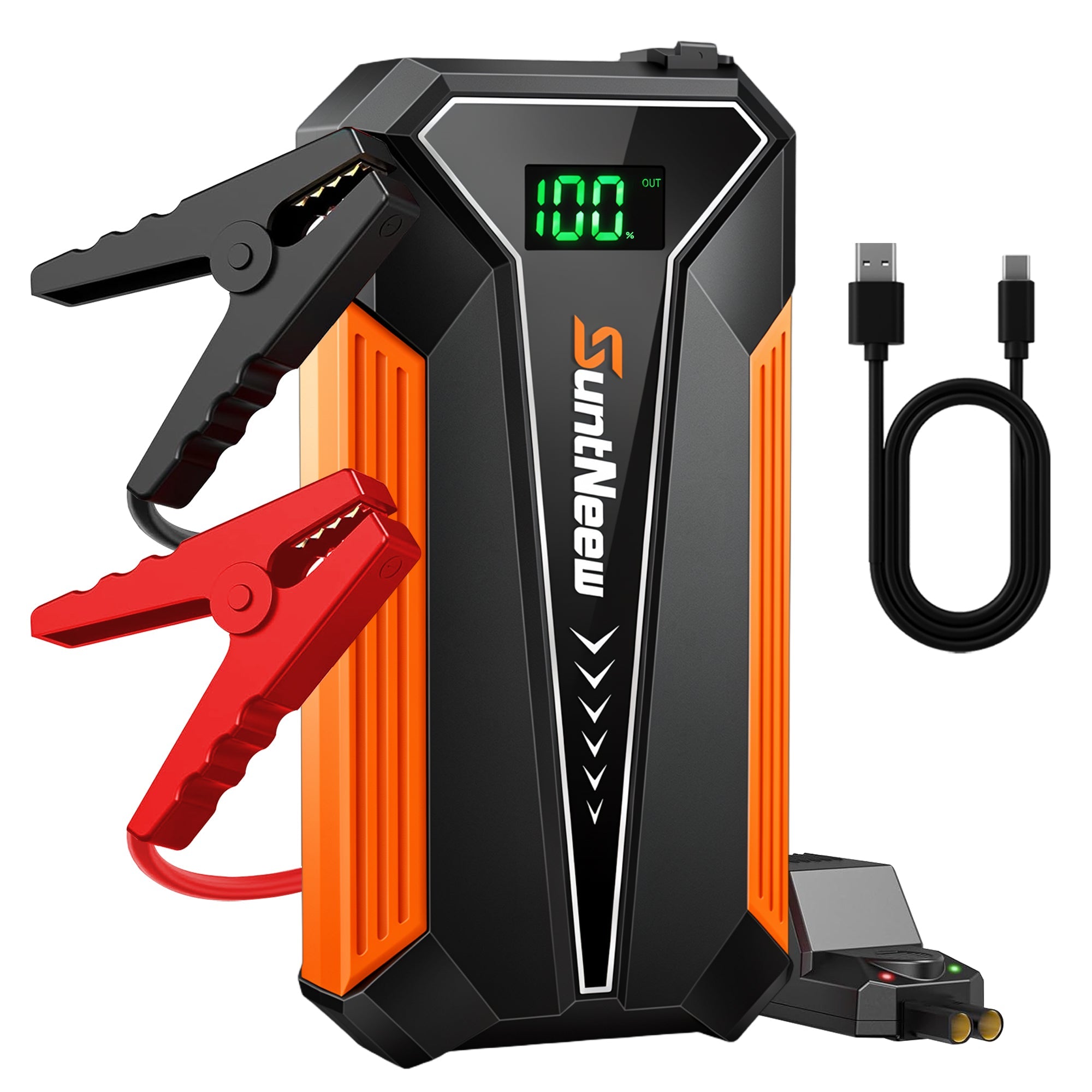 SuntNeew A20 orange jump starter kit on white background
