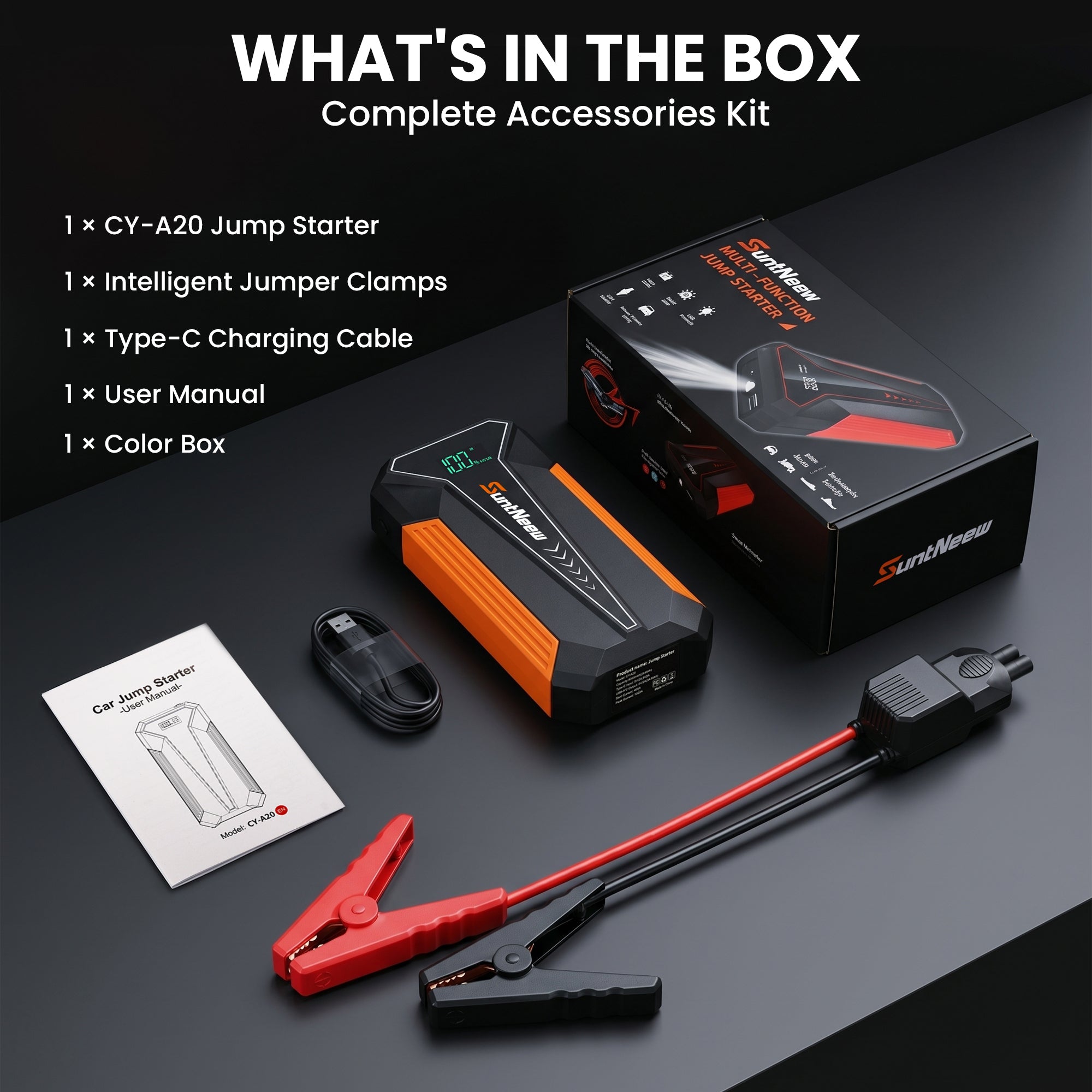A20 jump starter in-box contents