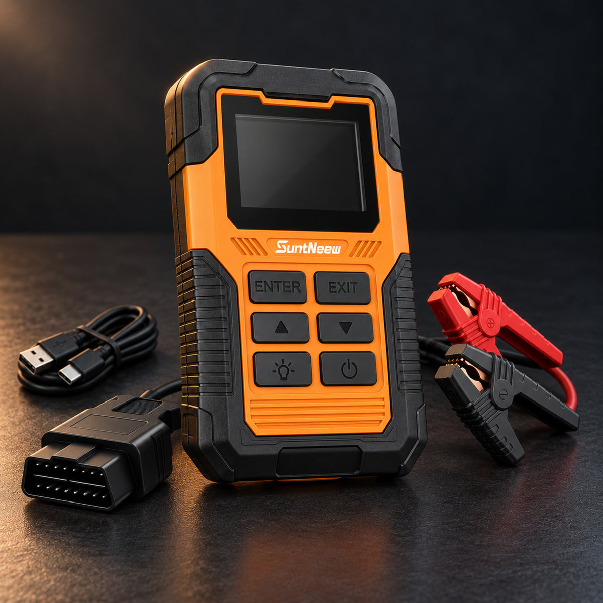 SuntNeew OJ02 1500A jump starter with OBD2 diagnostics and accessories
