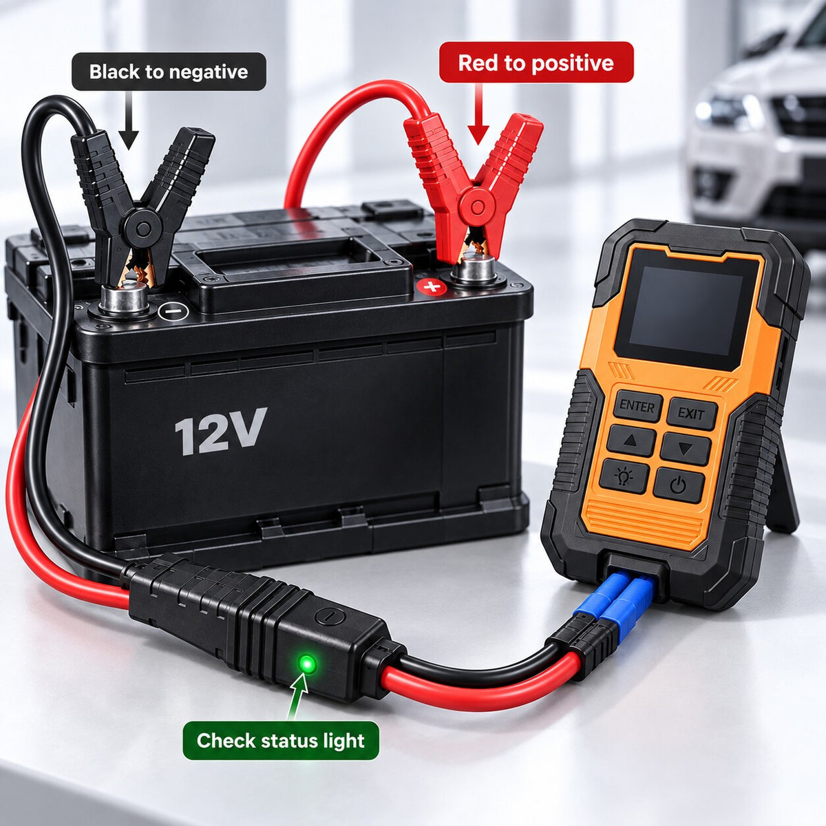 OJ02 smart clamp connection: red to positive, black to negative, check the status light