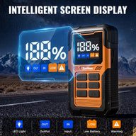 OJ02 battery percentage and input, output, low-battery and warning indicators