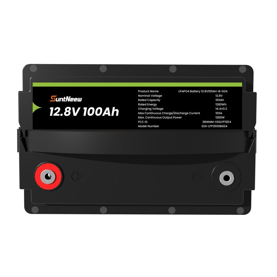 SuntNeew Group 24 100Ah LiFePO4 RV battery front view