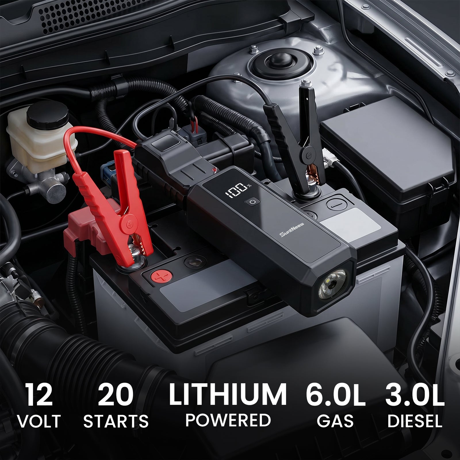 SuntNeew U23 connected to a compatible vehicle battery