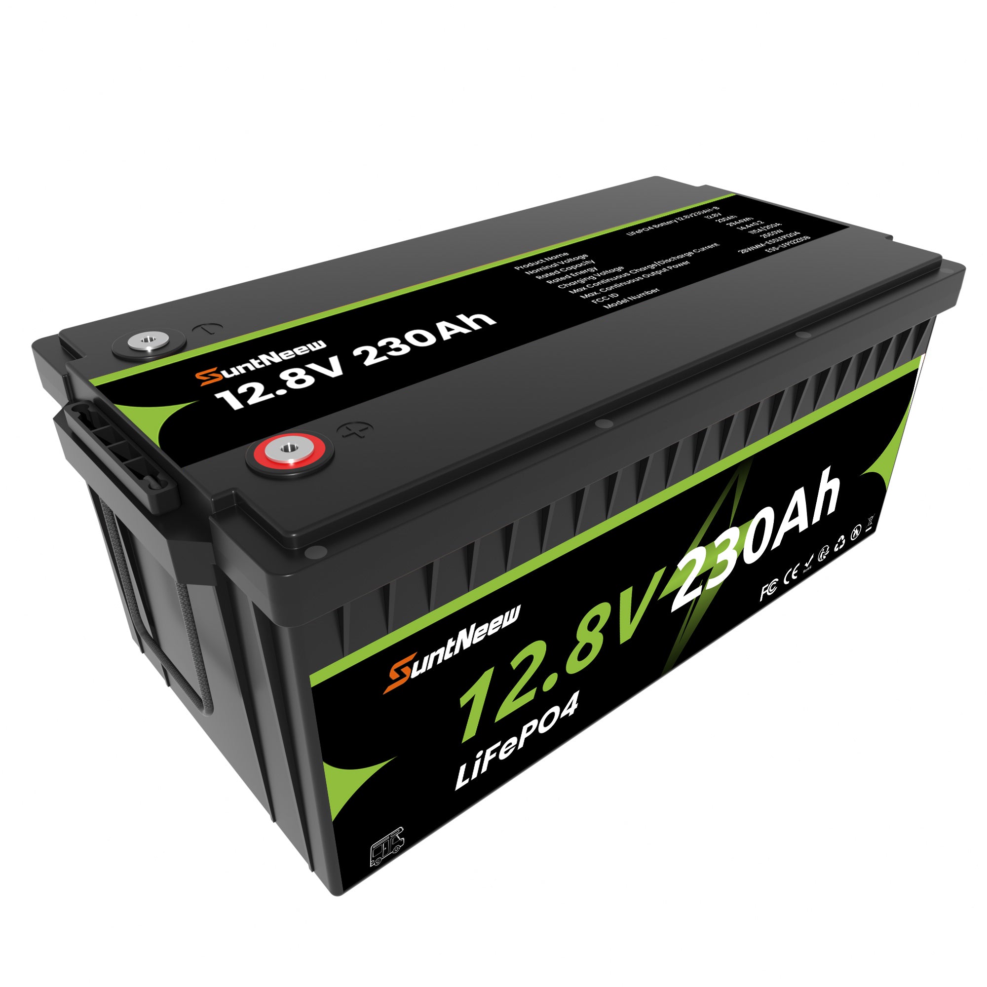 SuntNeew 230Ah LiFePO4 RV battery three-quarter product view