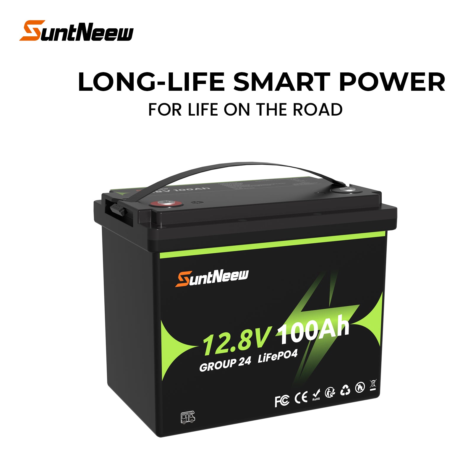 SuntNeew 12.8V 100Ah Group 24 LiFePO4 RV battery