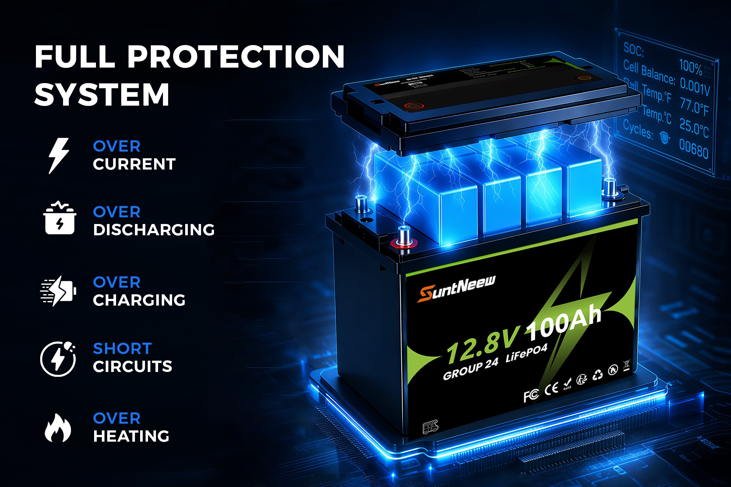 Group 24 LiFePO4 battery protection-system visual