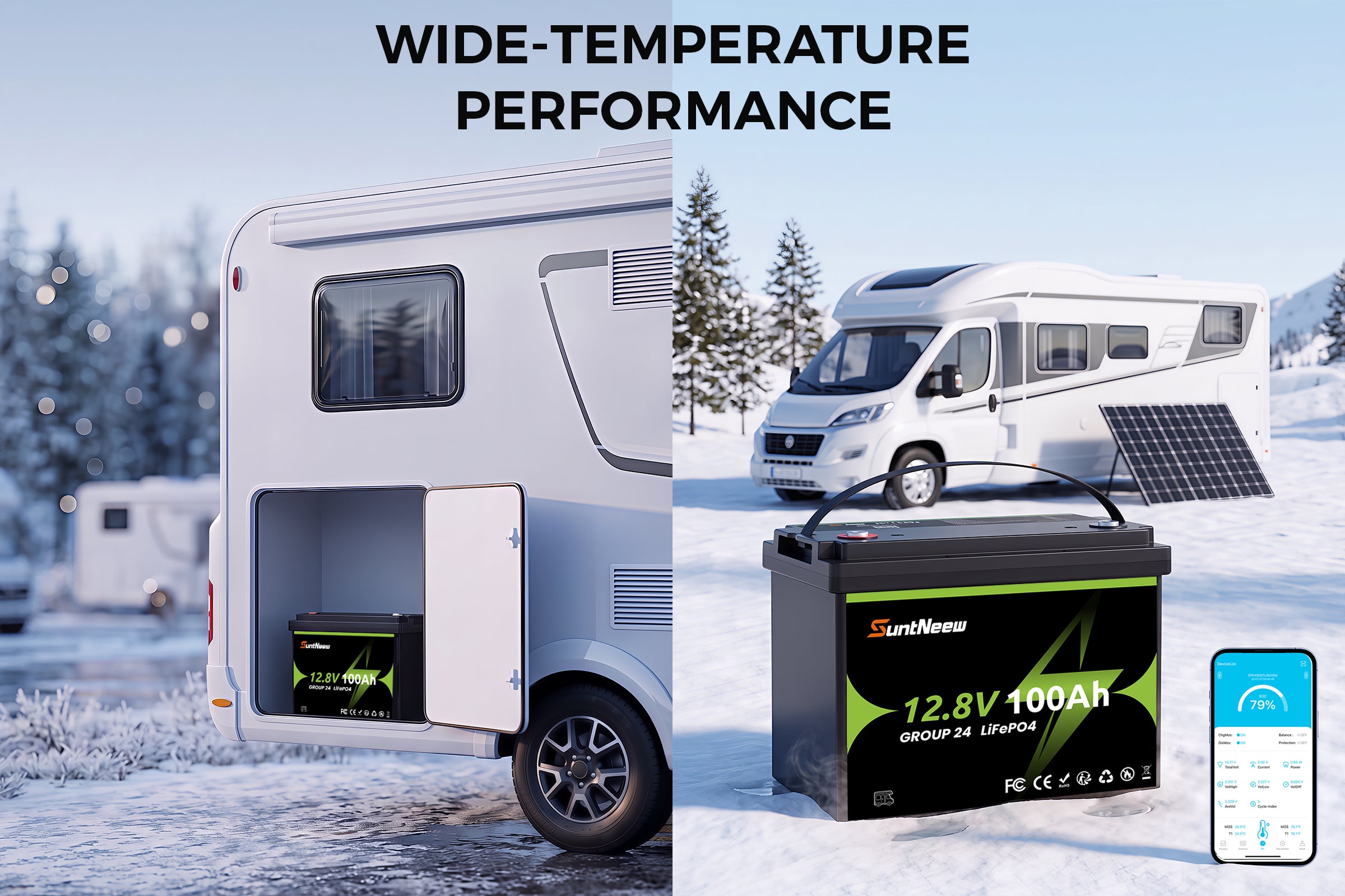 SuntNeew Group 24 battery in a cold-weather RV setting