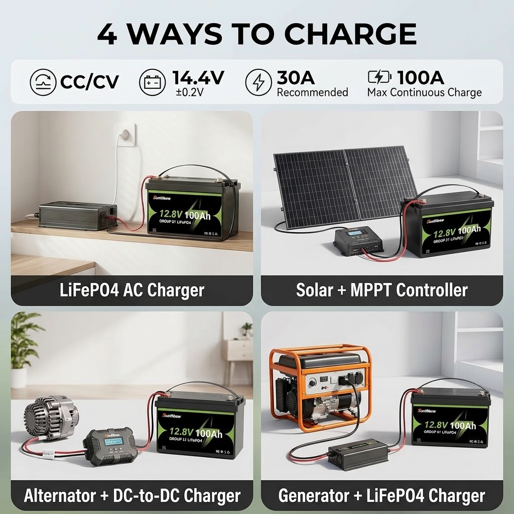 Four compatible charging paths for the SuntNeew Group 31 battery