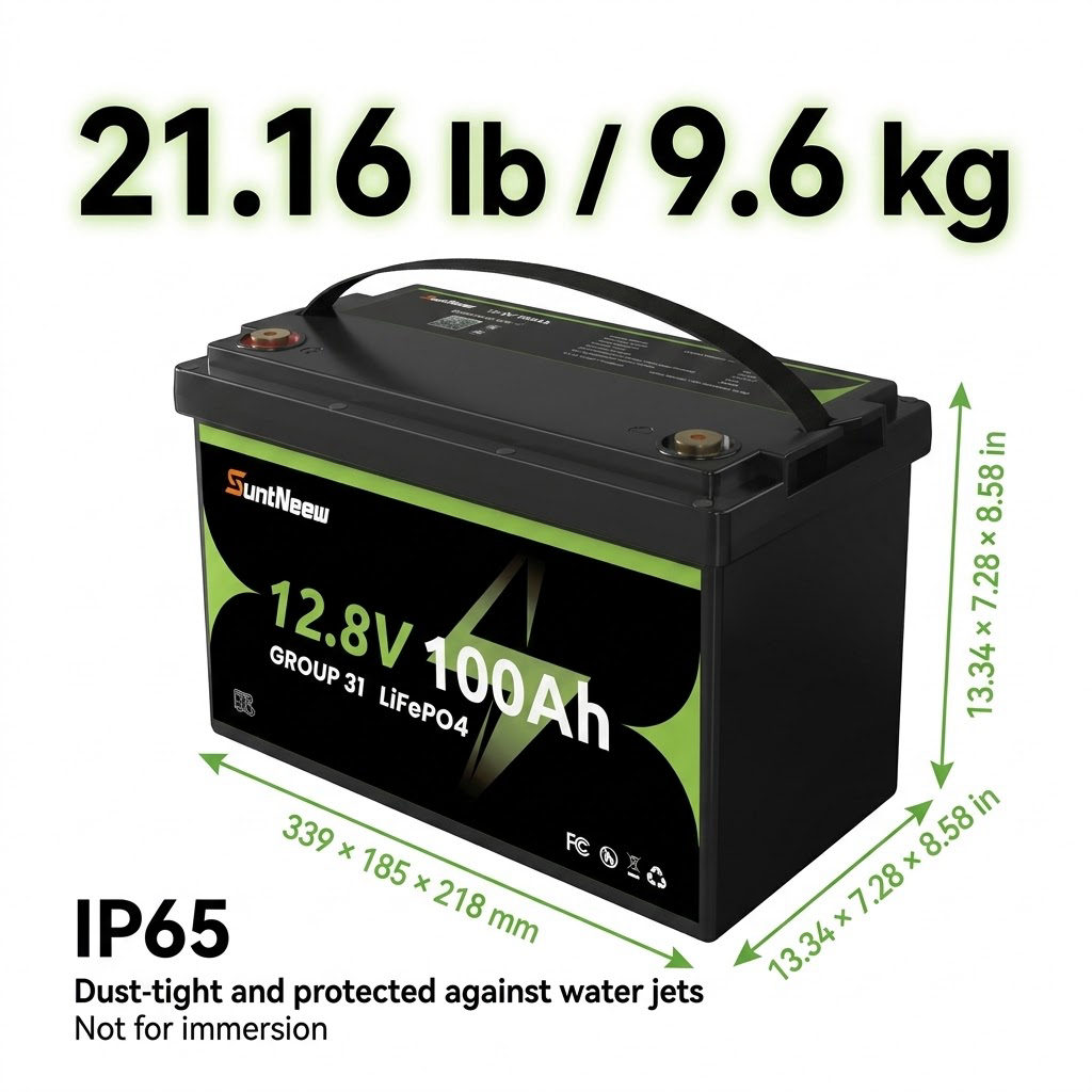 SuntNeew Group 31 battery dimensions, listed weight and IP65 enclosure rating